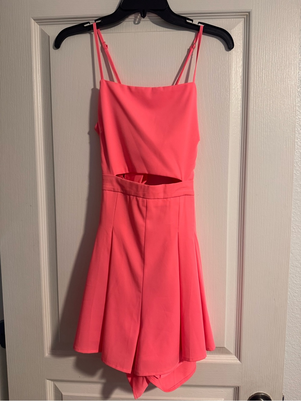 Main Strip Neon Pink Cutout Romper with Spaghetti Straps